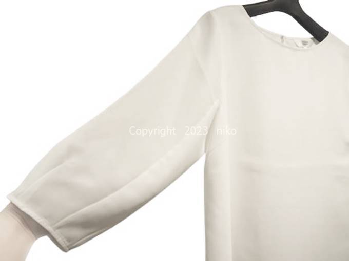 透けない白ブラウス　洋服の青山　レディース　ボートネック　7分袖　袖丈